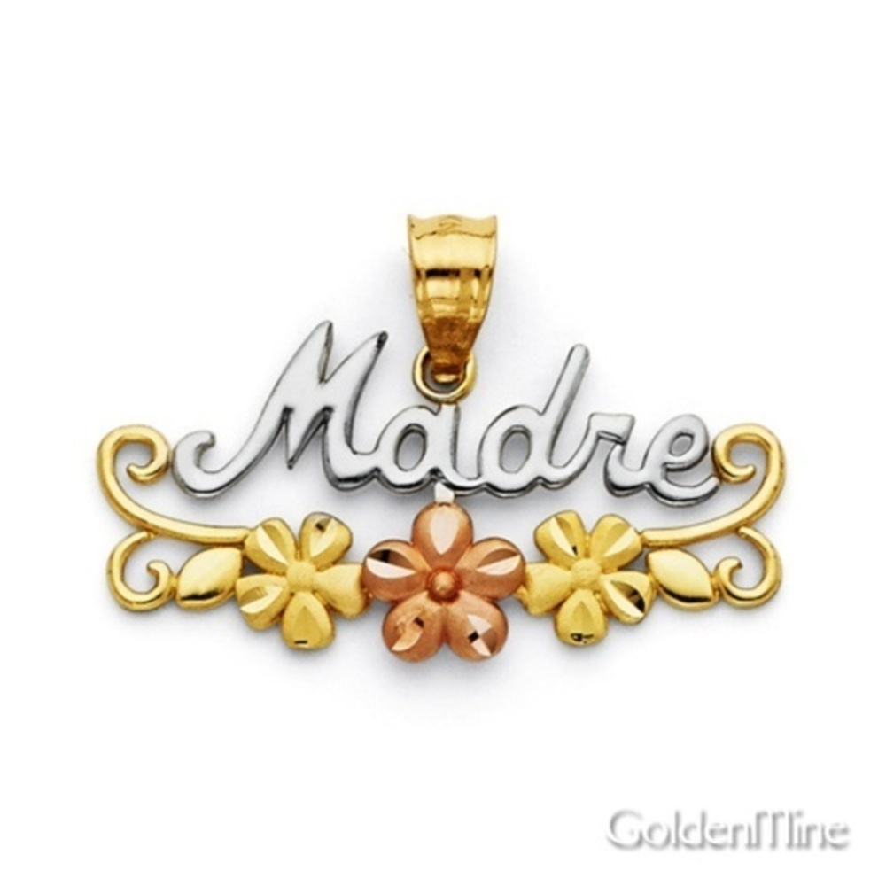 Madre Pendant with Flowers in 14K Tri color Gold